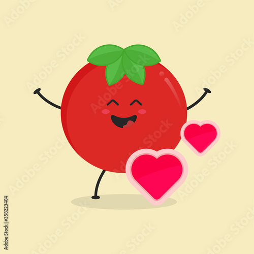 Cute Flat Cartoon Tomato Illustration. Vector illustration of cute tomato with a smiling expression. Cute tomato mascot design