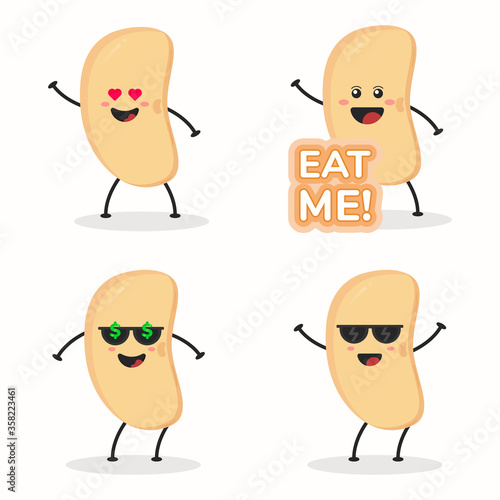 Cute Flat Cartoon Soybean Illustration. Vector illustration of cute soybean with a smiling expression. Cute soy bean mascot design
