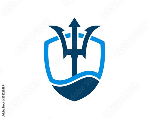 Blue trident inside in the blue shield