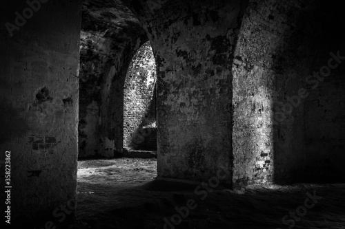 Basement of Daugavpils fortress in colors and black and white