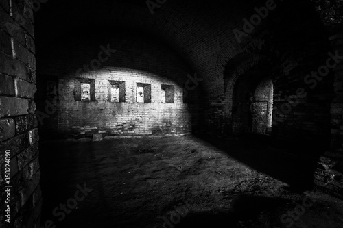 Basement of Daugavpils fortress in colors and black and white