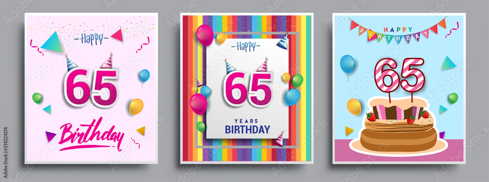 Vector Sets of 65th Years Birthday invitation, greeting card Design