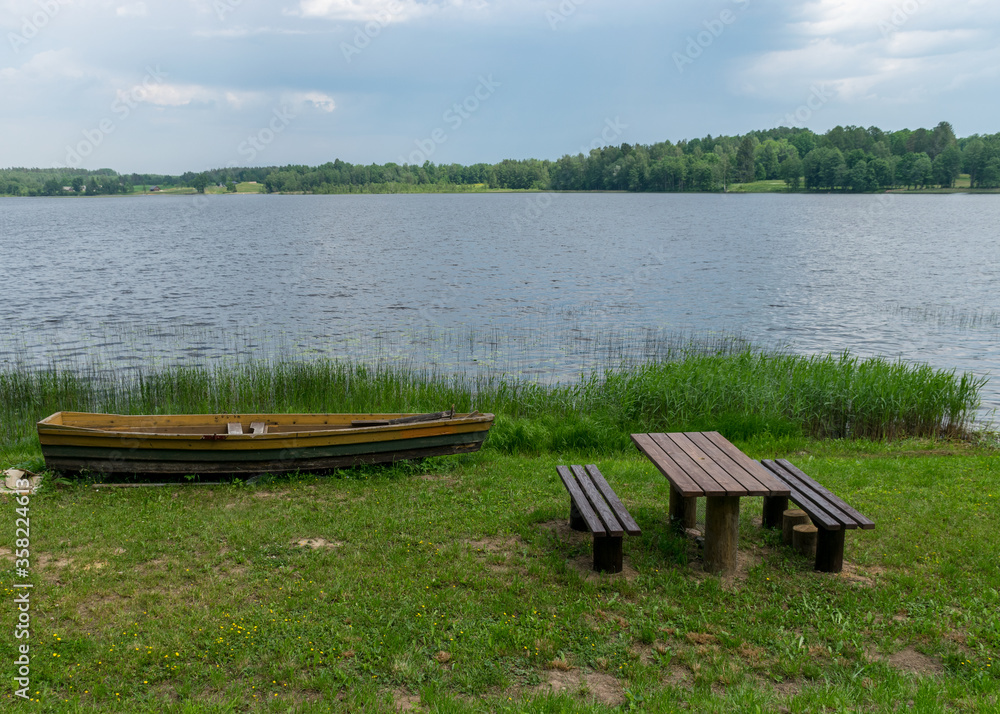 summer landscape with a lake shore, Latvia summer landscape with a lake shore, Latvia