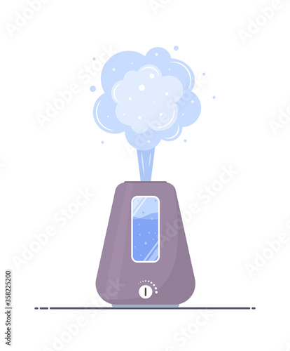 Humidifier air icon. Ultrasonic purifier microclimate for home. Healthy humidity. Equipment for house or office. Modern vector illustration in flat cartoon style.