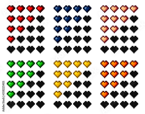 Health Bar Pixel Art Vector Game assets