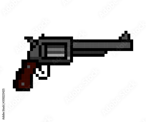 pixel art revolver gun isolated on white background