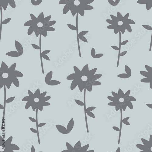 Vector gray and blue floral seamless pattern background. Perfect for wallpaper, packaging and scrapbooking projects. photo