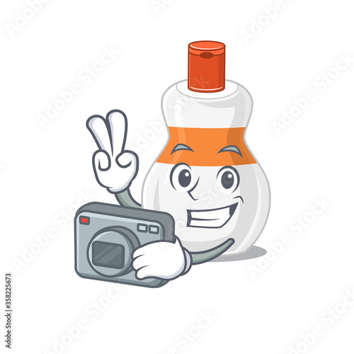 a proficient photographer body lotion cartoon design concept working with camera