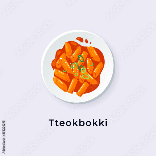 Delicious Tteokbokki / Korean Spicy Rice Cake vector illustration from top view, South Korea dish vector