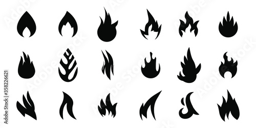 Set Black Collection Fire Flame Symbol Vector Icon Design Style