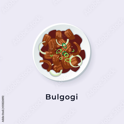 Delicious Bulgogi vector illustration from top view, South Korea dish vector