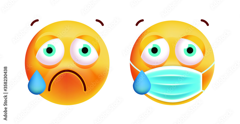 Cute Crying Emoticon with Face Mask on White Background. Isolated Vector Illustration Cute Crying Emoticon with Face Mask on White Background. Isolated Vector Illustration