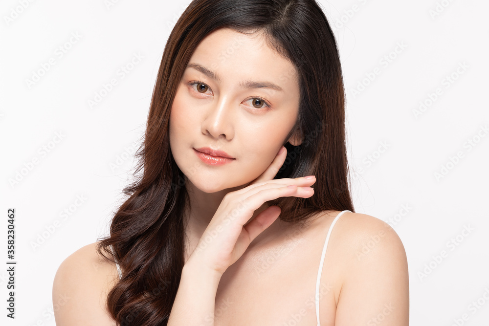Beautiful Asian young woman touching soft cheek smile Beautiful Asian young woman touching soft cheek smile