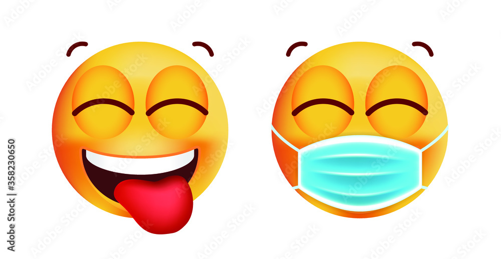 Cute Happy Emoticon with Face Mask on White Background. Isolated Vector Illustration Cute Happy Emoticon with Face Mask on White Background. Isolated Vector Illustration