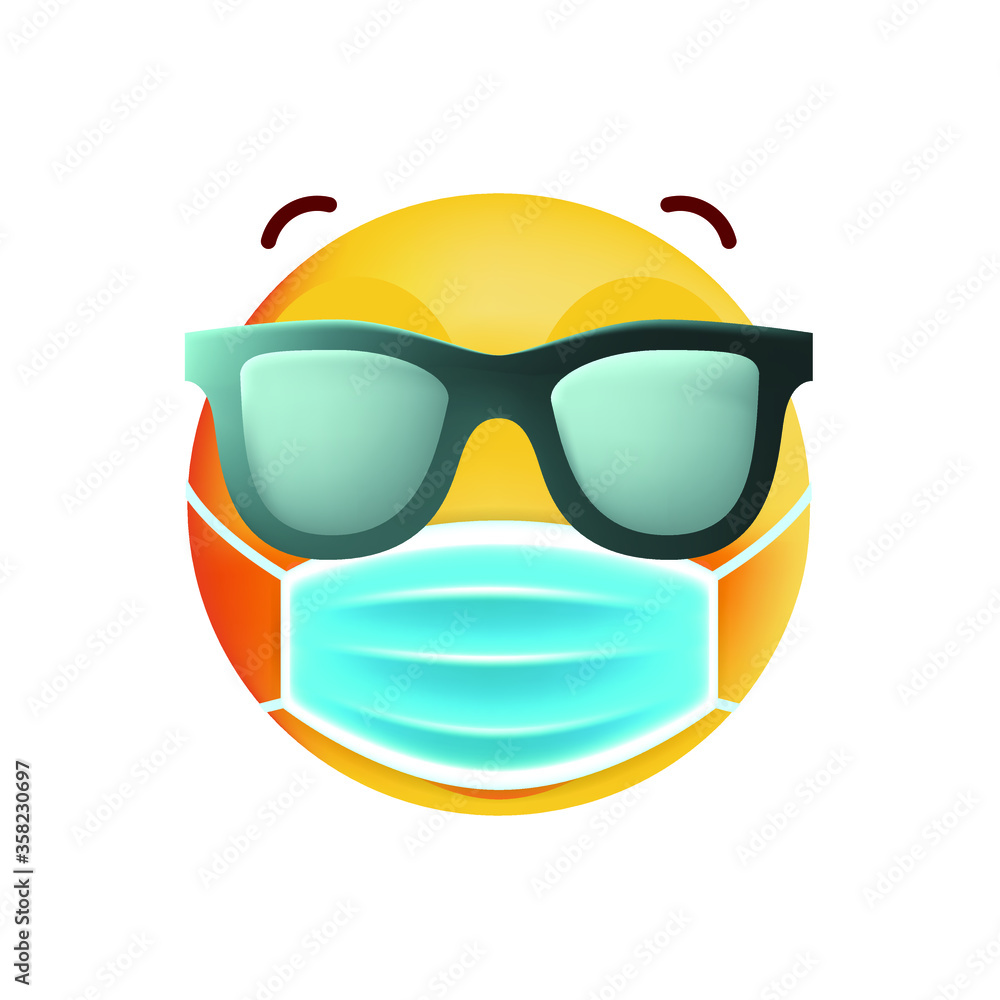 Cute Emoticon with Face Mask and Sunglasses on White Background . Isolated Vector Illustration Cute Emoticon with Face Mask and Sunglasses on White Background . Isolated Vector Illustration