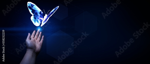 Quadro su tela Abstract 3D illustration change future technology business concept with butterfl