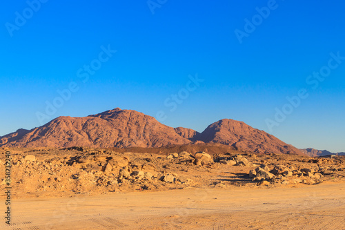 View of Arabian desert and mountain range Red Sea Hills in Egypt