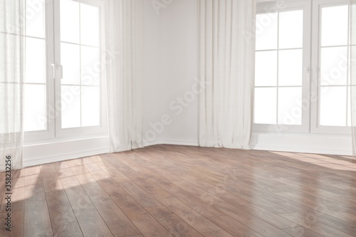 modern empty room with curtains interior design. 3D illustration