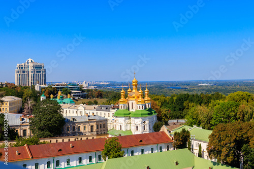 View of Church of All Saints in Kiev Pechersk Lavra (Kiev Monastery of the Caves) in Ukraine. Kiev cityscape
