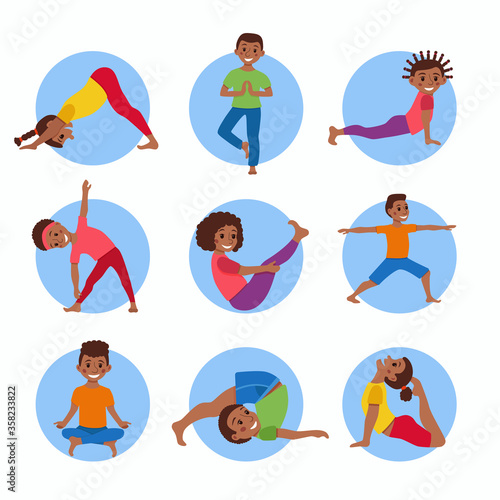 Yoga kids poses set