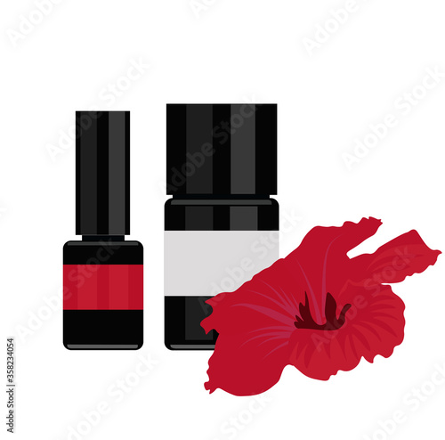 Vector stock illustration of gel Polish for nail salon. The jar with the base and the shake-varnish closeup for a pedicure. Isolated on a white background