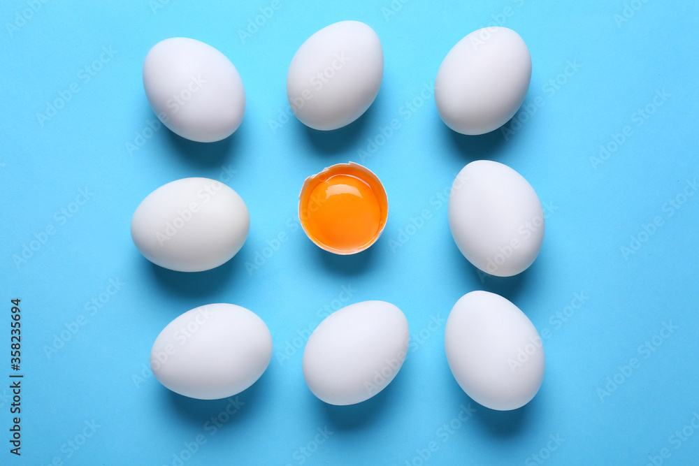 Fresh chicken eggs on color background Fresh chicken eggs on color background