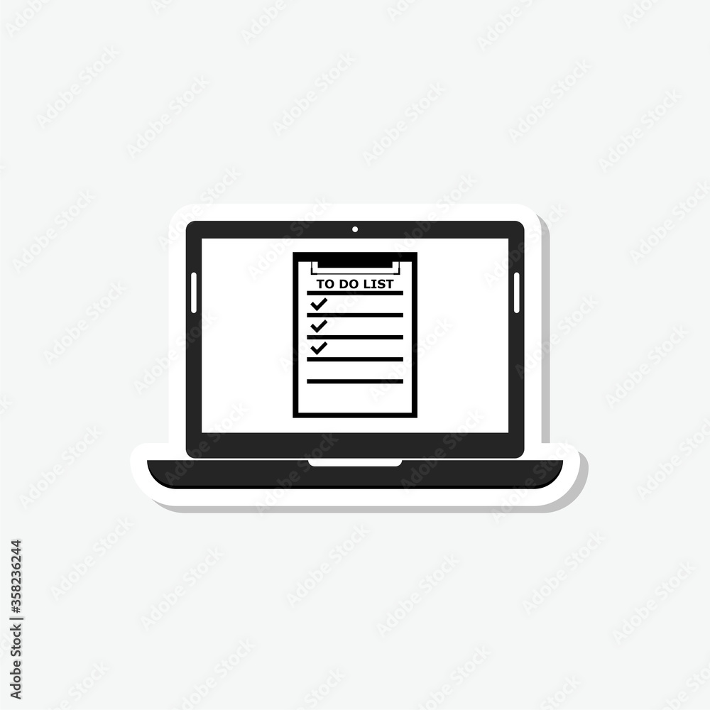 To-do list or checklist on laptop sticker icon isolated on gray background To-do list or checklist on laptop sticker icon isolated on gray background