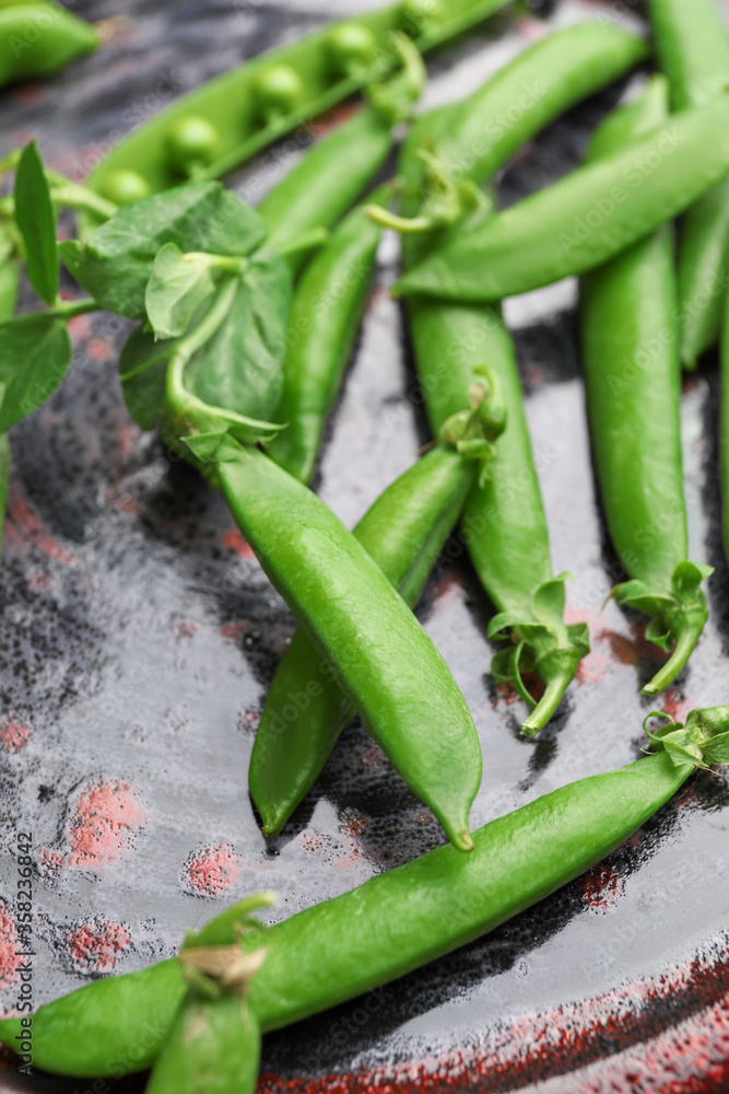 Tasty fresh peas on plate, closeup