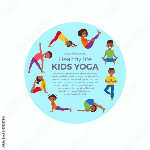 kids exercise poses and yoga asana set