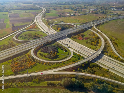 Complex, curved highway crossing in Hungary, close the international airport