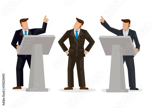 Businessmen argument. Concept of corporate quarrel, disagreement and sabotage in the office. Vector illustration.