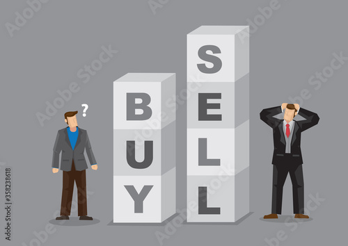 Businessman Making Buy Sell Decisions Cartoon Vector Illustration