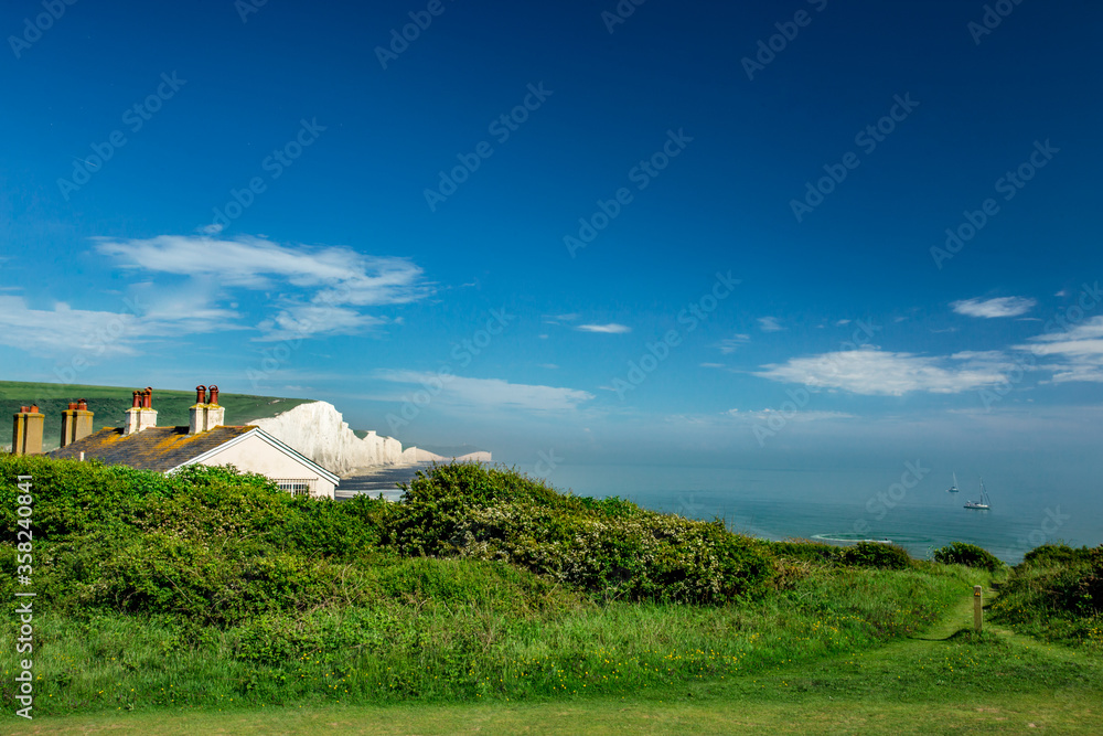 View of Poppy Cottage Seven Sisters and white cliffs of Birling Gap and Seven Sisters at East Sussex