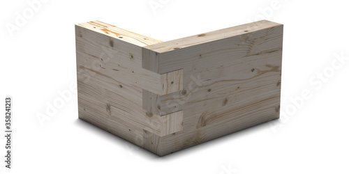 Wooden box joint jig, dovetail connection concept. Woodworking of corner assembling isolated on white background. 3d illustration photo