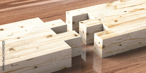 Fototapeta Naklejka Na Ścianę i Meble -  Woodworking of separate pieces on wood. 3d illustration