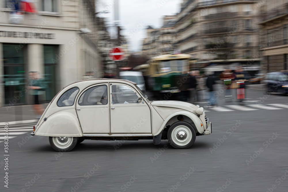 Paris France; January 10, 2020: Nice Classic gray car in the street