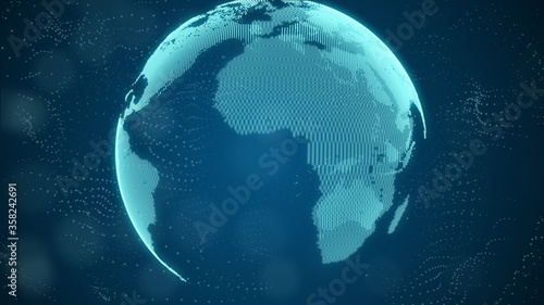 Photography 3d illustration of beautiful Earth hologram rotating in cyberspace