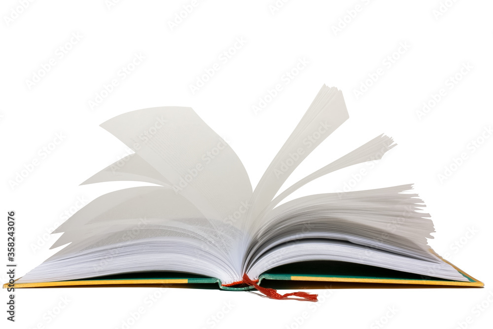 Isolated open book on the white. knowledge and wisdom concept. Open hardcover book with turning pages Isolated open book on the white. knowledge and wisdom concept. Open hardcover book with turning pages