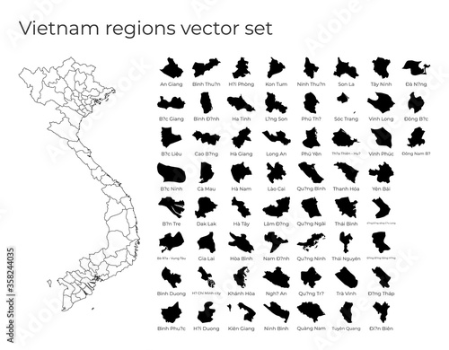 Vietnam map with shapes of regions. Blank vector map of the country with regions. Borders of the country for your infographic. Vector illustration.