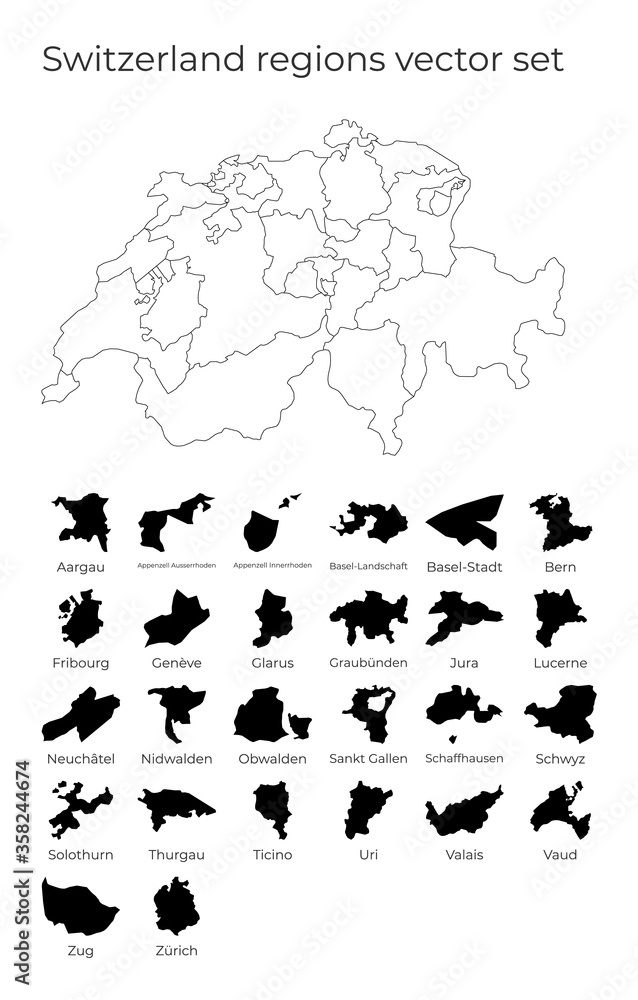 Fototapeta premium Switzerland map with shapes of regions. Blank vector map of the country with regions. Borders of the country for your infographic. Vector illustration.