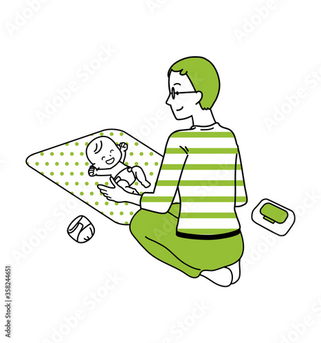 Illustration of a man changing diapers.