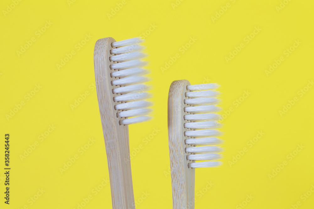 Set of two family bamboo wooden toothbrushes Set of two family bamboo wooden toothbrushes