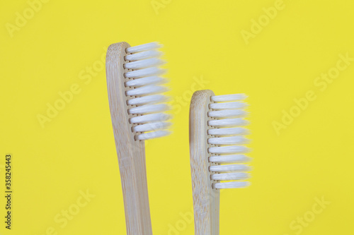 Set of two family bamboo wooden toothbrushes