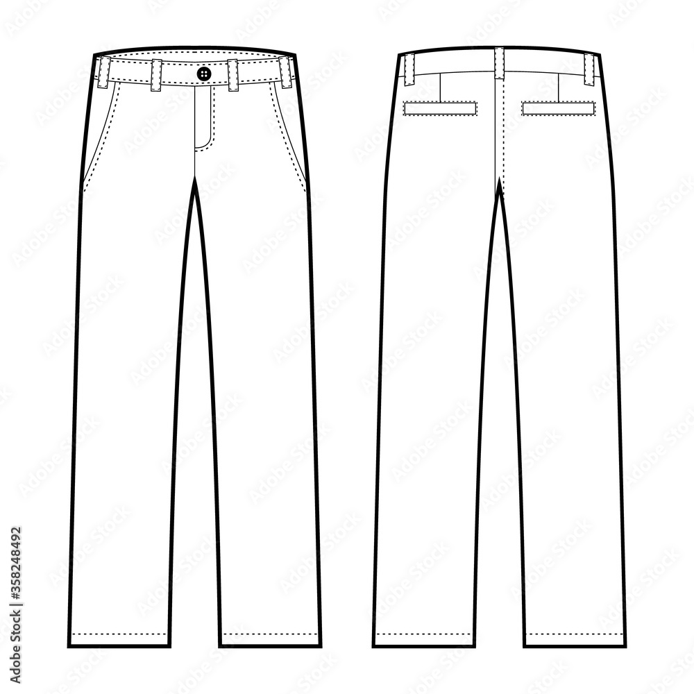 Long pants chinos vector illustration flat outline template clothing  collection pants Stock Vector | Adobe Stock