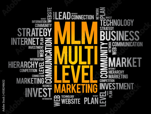 MLM - Multi Level Marketing word cloud, business concept background