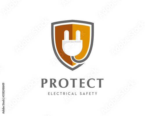 electric plug shield secure emblem logo symbol design illustration