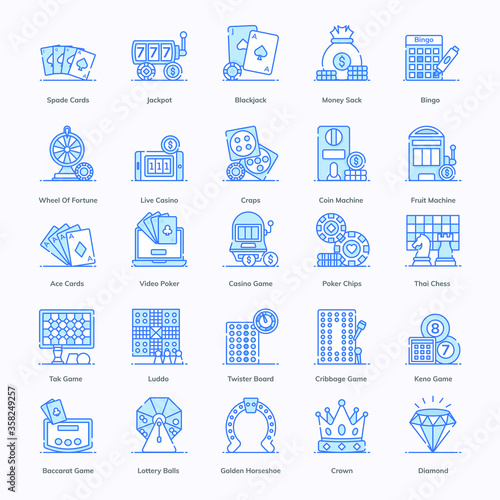 Trendy Casino Games Flat Icons Pack 
