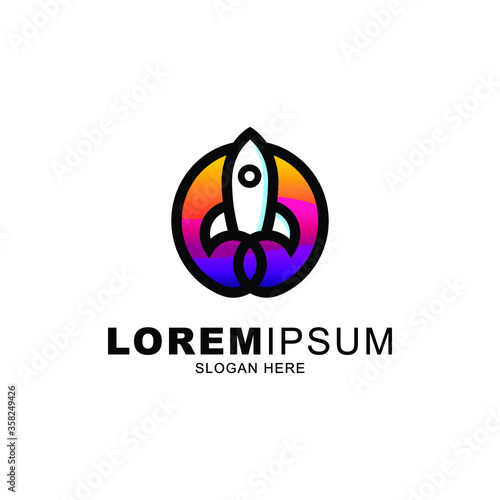 rocket logo design with beautiful gradient color for startup