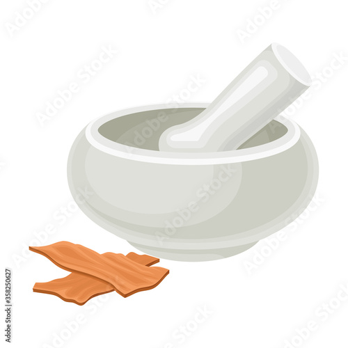 Mortar and Pestle for Sandalwood Bark Milling Vector Illustration