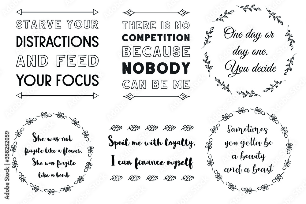 Set of Calligraphy Quotes Sayings for print about Girls, females, ladies Set of Calligraphy Quotes Sayings for print about Girls, females, ladies